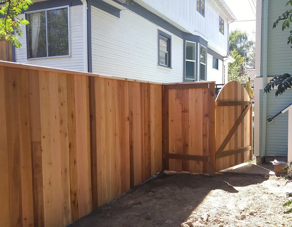 Cedar privacy fence with arched gate